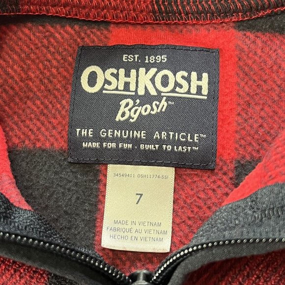 Oshkosh Bgosh Boys Button Down Red Black plaid Flannel Shirt Size 7 - Picture 6 of 7